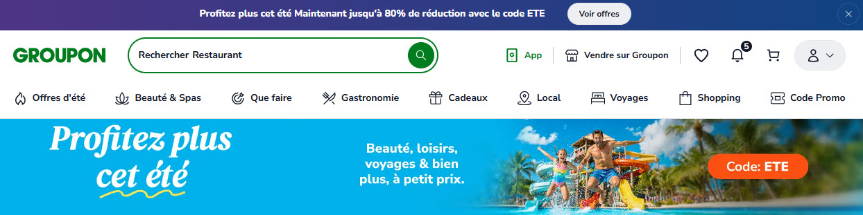 Code promo Groupon été : jusqu’à 80 % de réduction sur les loisirs, voyages, restaurants et activités avec le code ETE.